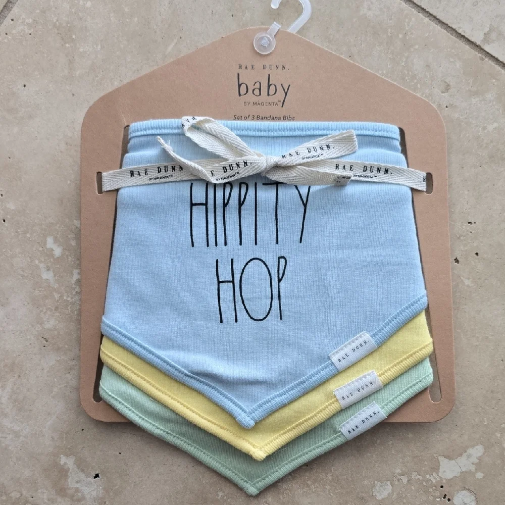 Rae Dunn Baby Bandana Bibs in Pastel Hues 3 Pack Easter